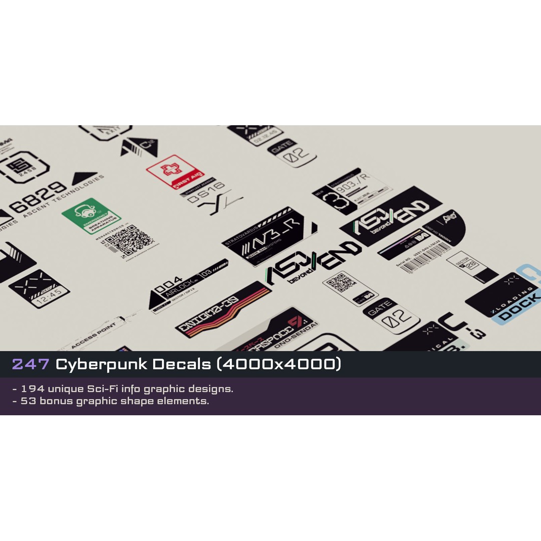 Cyberpunk Decals 3D Model – Unique Sci-Fi Graphics, PNG/JPG - View 8