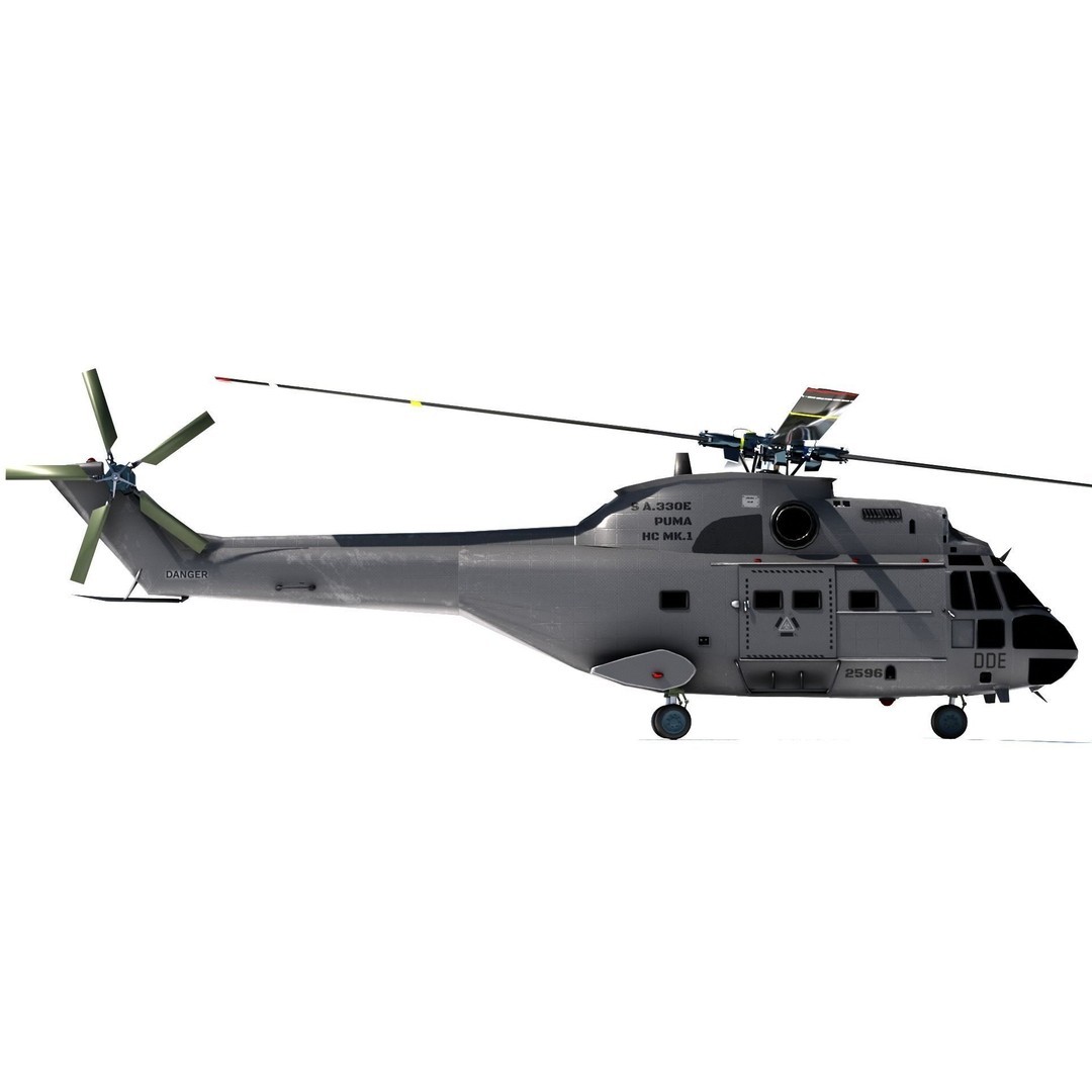Aérospatiale SA 330 Puma 3D Model – Low Poly Military Helicopter, FBX - View 10