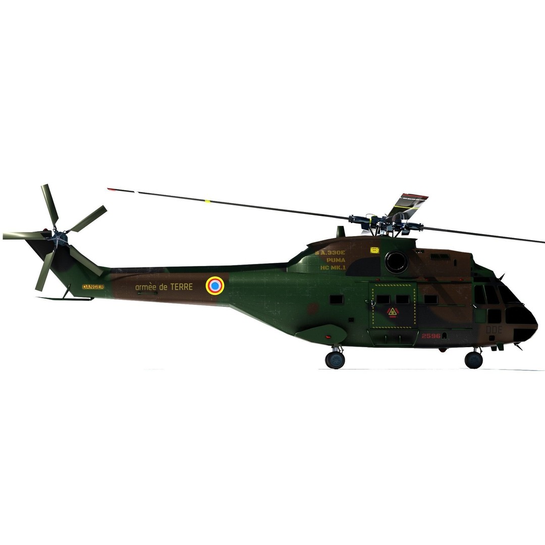 Aérospatiale SA 330 Puma 3D Model – Low Poly Military Helicopter, FBX - View 11