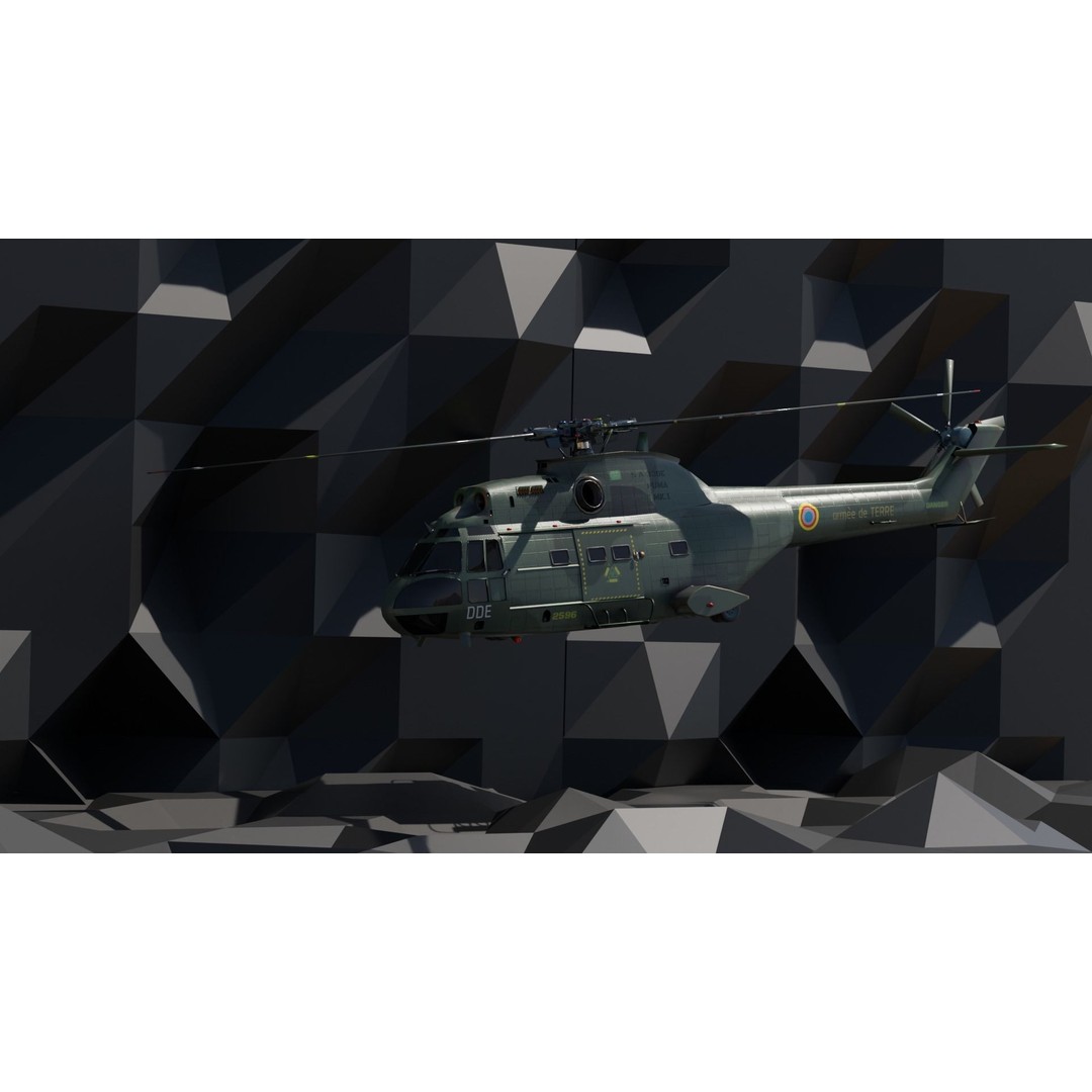 Aérospatiale SA 330 Puma 3D Model – Low Poly Military Helicopter, FBX - View 12