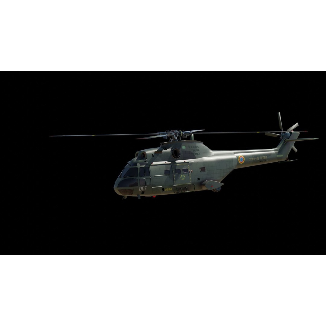 Aérospatiale SA 330 Puma 3D Model – Low Poly Military Helicopter, FBX - View 13