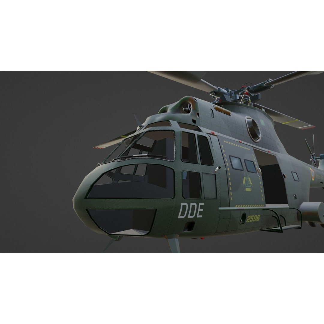 Aérospatiale SA 330 Puma 3D Model – Low Poly Military Helicopter, FBX - View 18