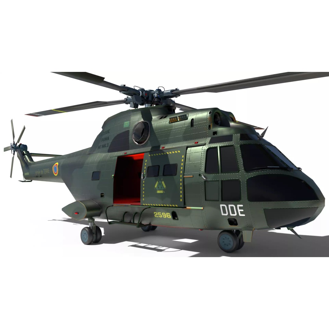 Aérospatiale SA 330 Puma 3D Model – Low Poly Military Helicopter, FBX - View 2
