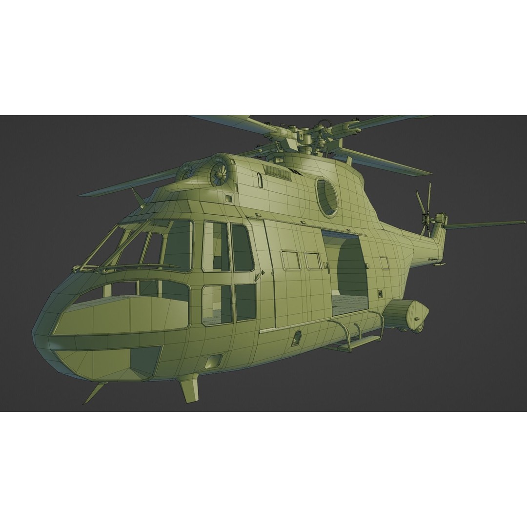 Aérospatiale SA 330 Puma 3D Model – Low Poly Military Helicopter, FBX - View 24