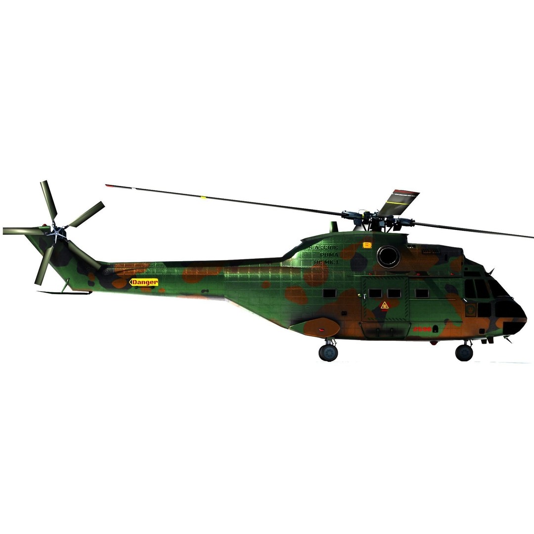 Aérospatiale SA 330 Puma 3D Model – Low Poly Military Helicopter, FBX - View 3
