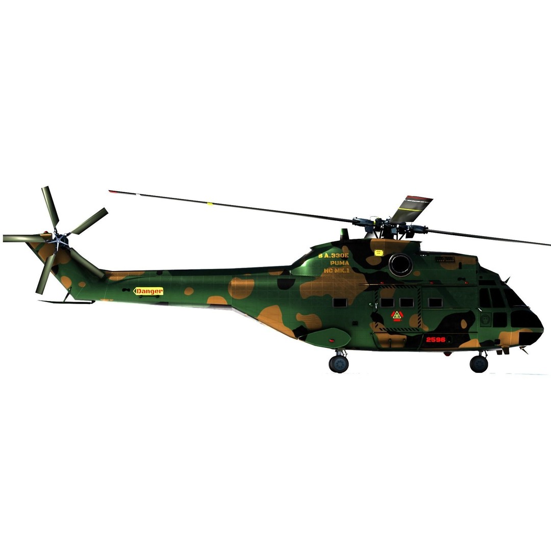 Aérospatiale SA 330 Puma 3D Model – Low Poly Military Helicopter, FBX - View 4