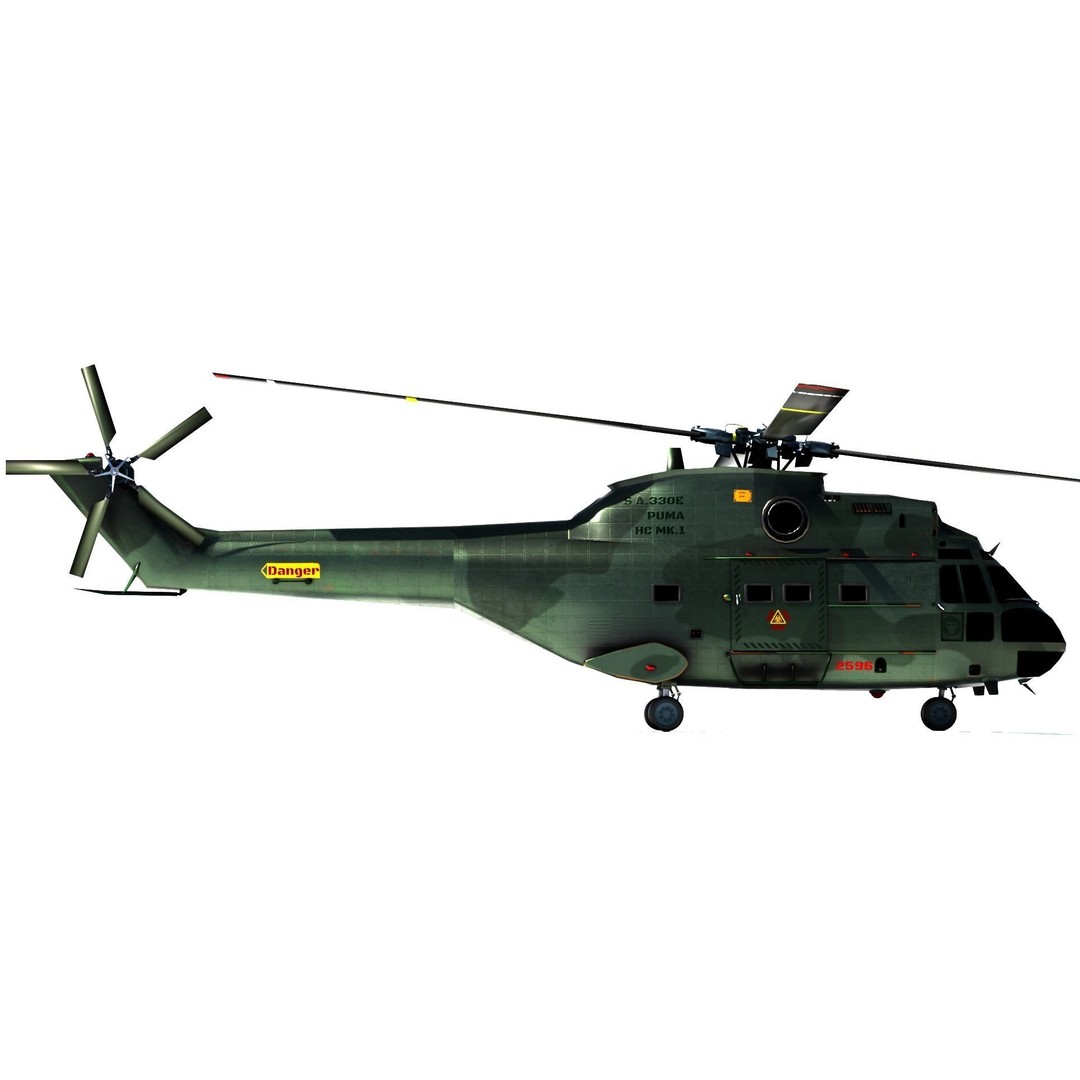 Aérospatiale SA 330 Puma 3D Model – Low Poly Military Helicopter, FBX - View 5