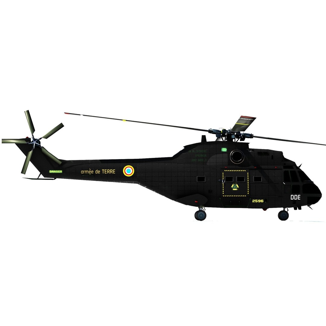 Aérospatiale SA 330 Puma 3D Model – Low Poly Military Helicopter, FBX - View 6