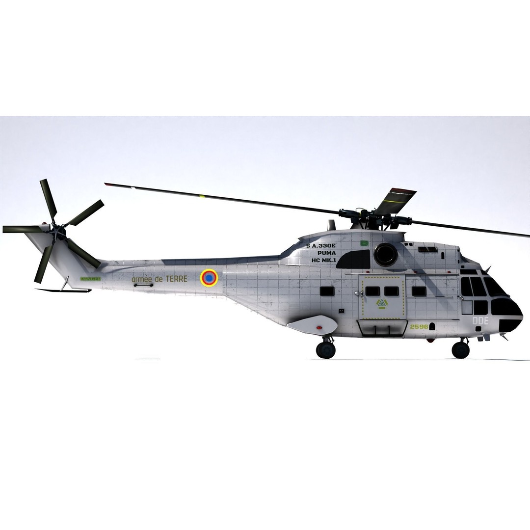Aérospatiale SA 330 Puma 3D Model – Low Poly Military Helicopter, FBX - View 7