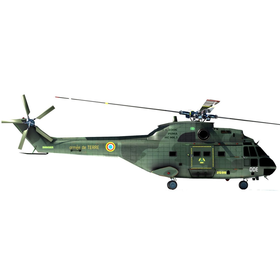 Aérospatiale SA 330 Puma 3D Model – Low Poly Military Helicopter, FBX - View 8