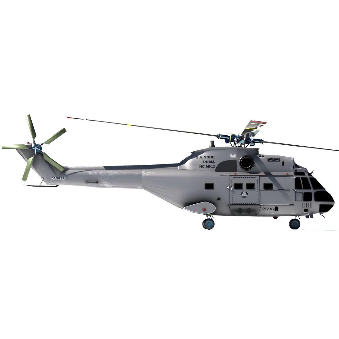 Aérospatiale SA 330 Puma 3D Model – Low Poly Military Helicopter, FBX - View 9