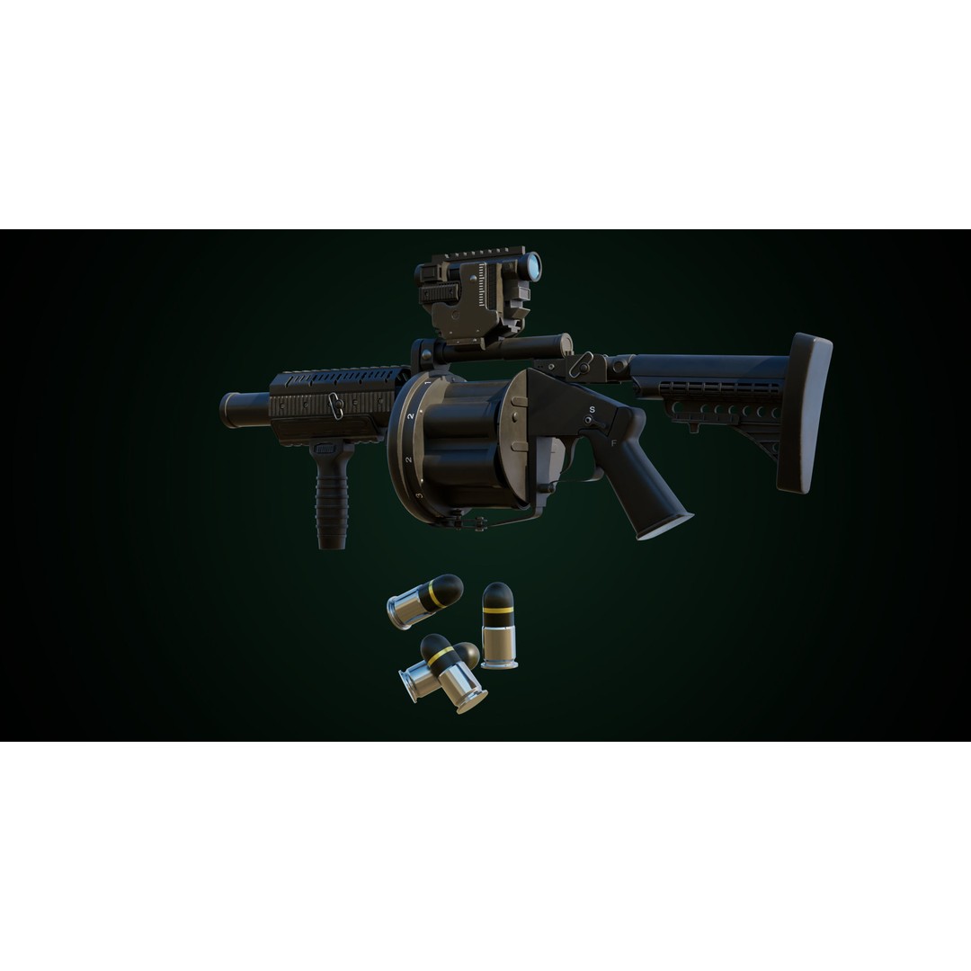Grenade Launcher 3D Model – Low Poly Game Asset, PBR Textures, FBX - View 12