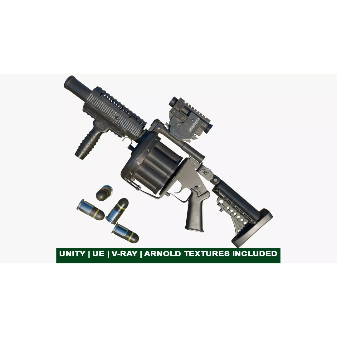 Grenade Launcher 3D Model – Low Poly Game Asset, PBR Textures, FBX - View 2