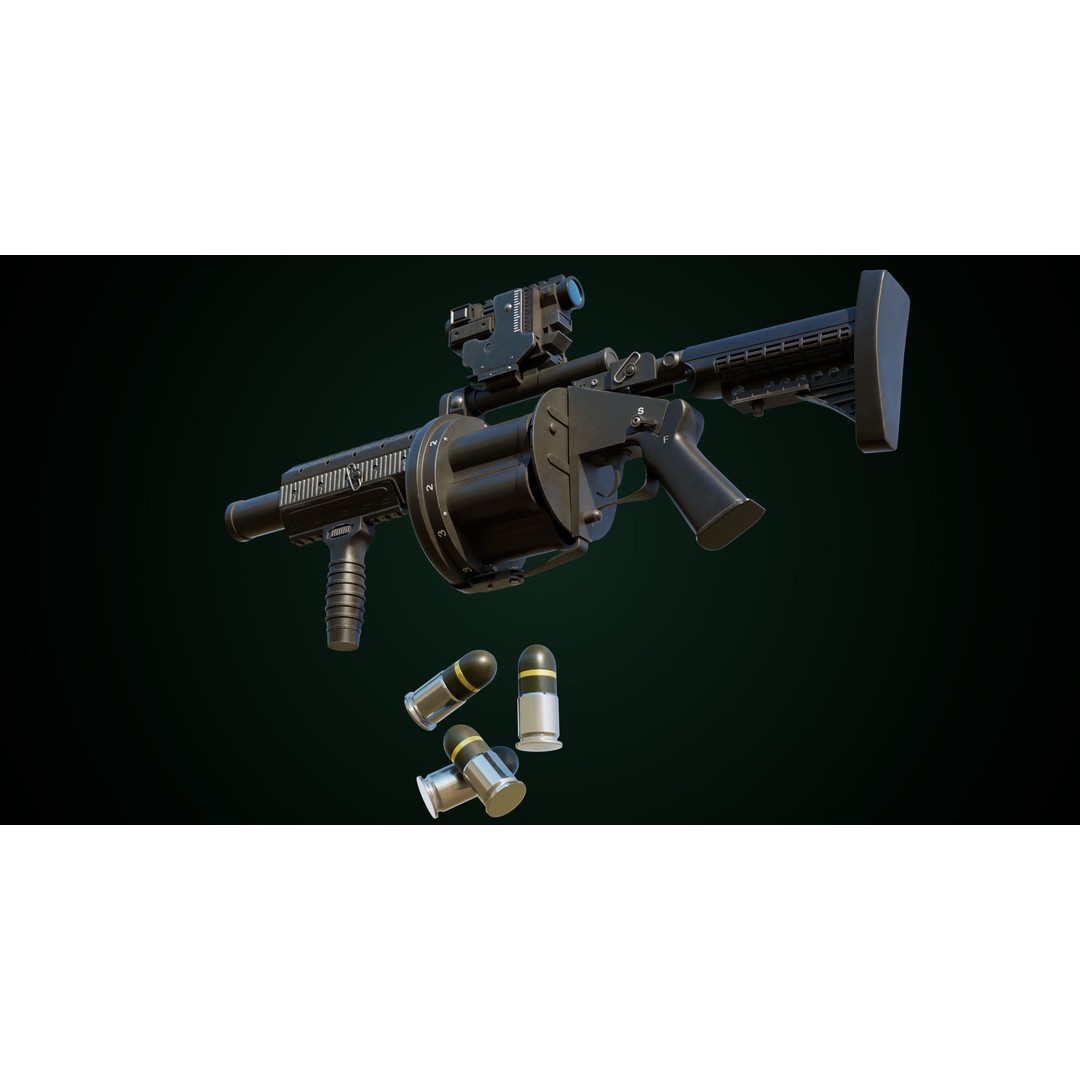 Grenade Launcher 3D Model – Low Poly Game Asset, PBR Textures, FBX - View 25