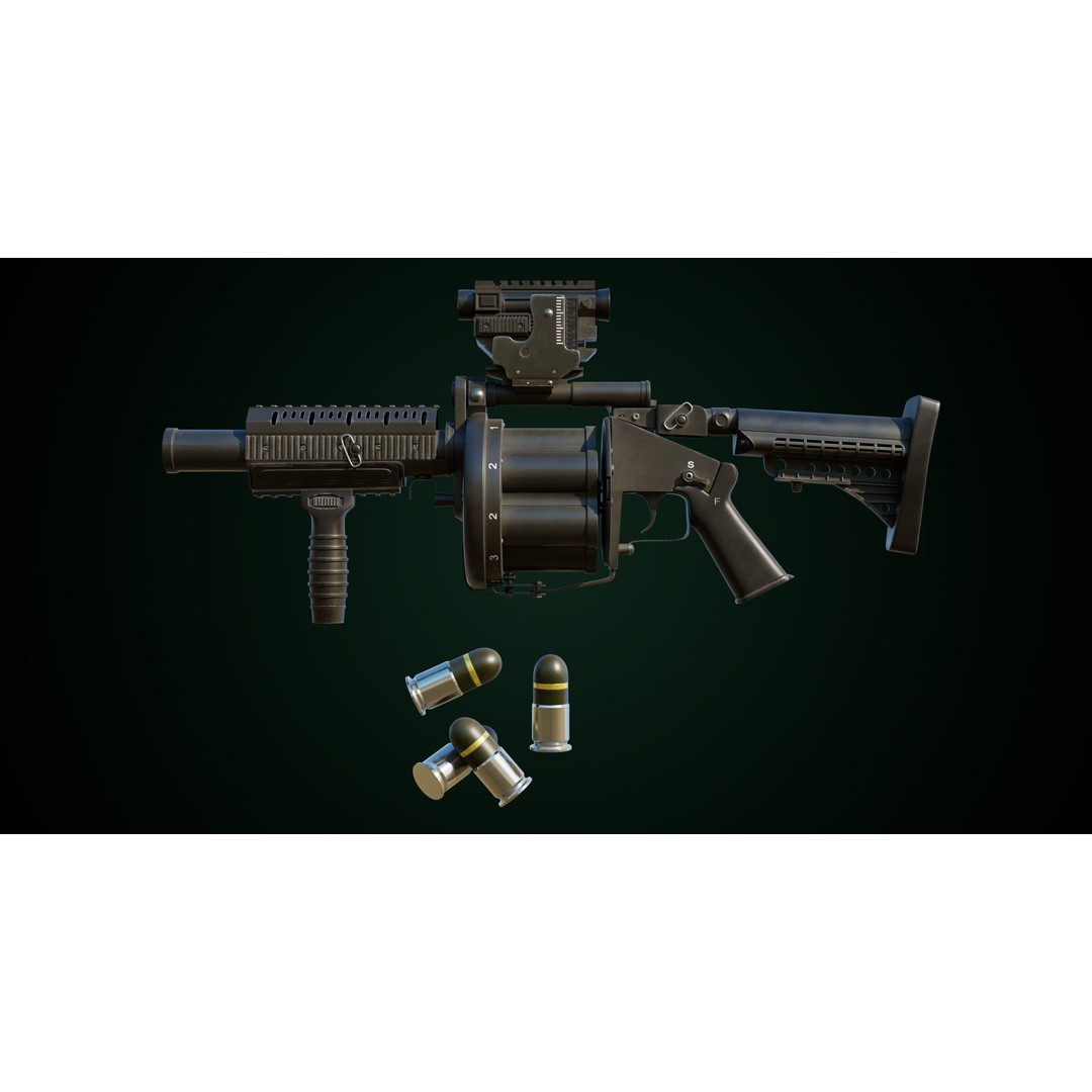 Grenade Launcher 3D Model – Low Poly Game Asset, PBR Textures, FBX - View 3