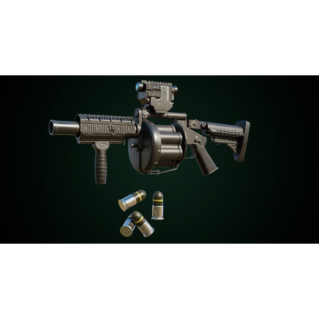 Grenade Launcher 3D Model – Low Poly Game Asset, PBR Textures, FBX - View 6