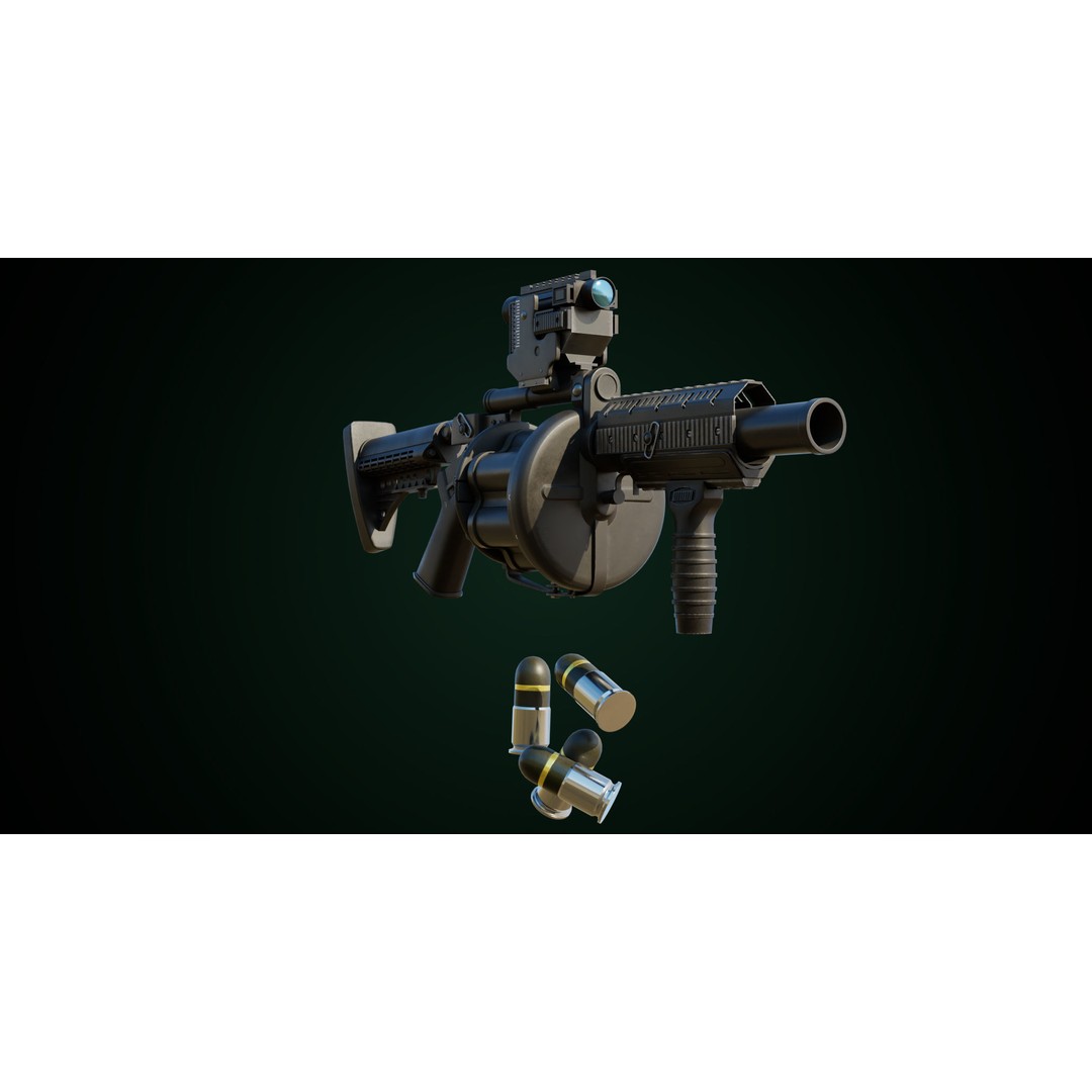 Grenade Launcher 3D Model – Low Poly Game Asset, PBR Textures, FBX - View 9