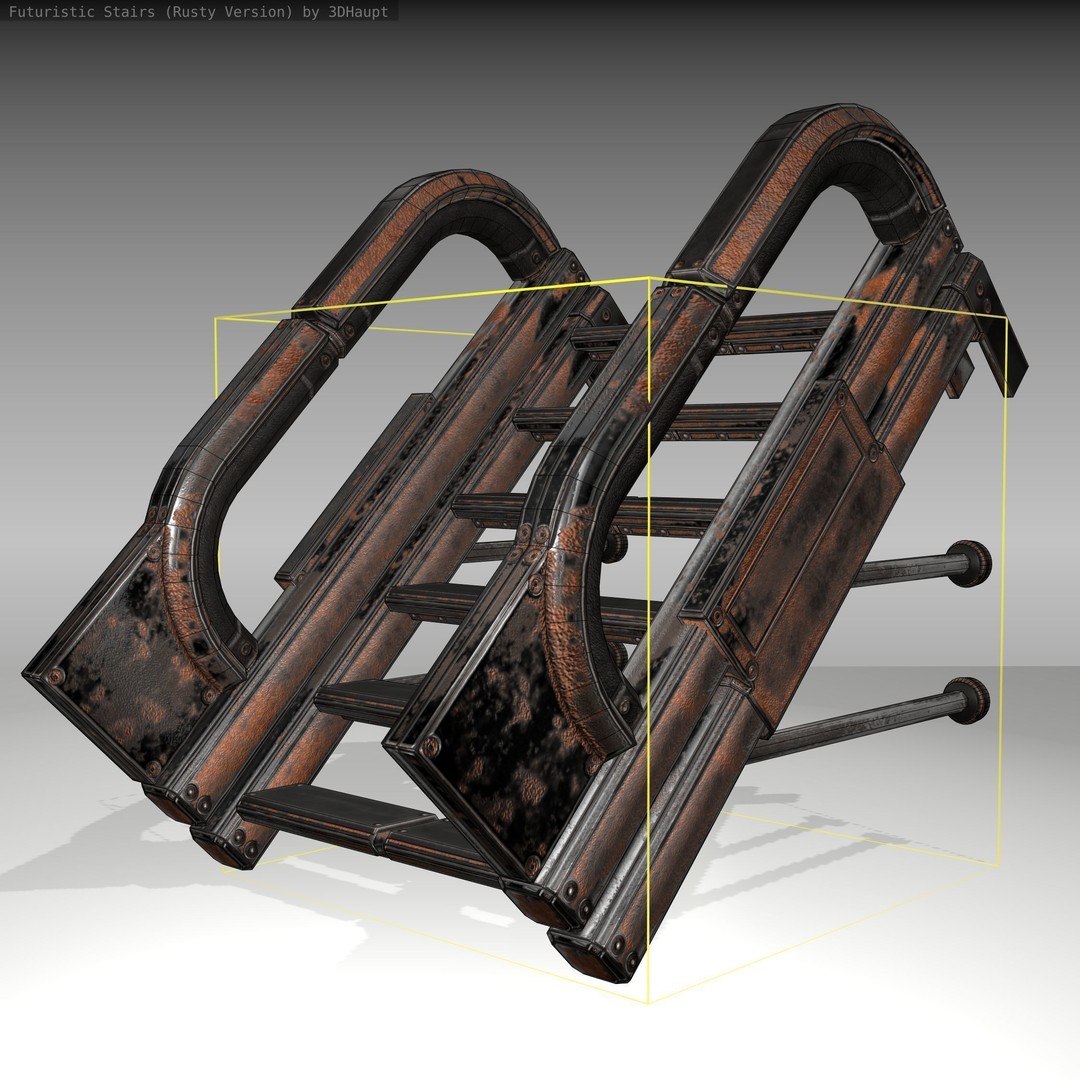 Futuristic Stairs 3D Model – Low Poly Rusty Texture Game Asset, FBX - View 10