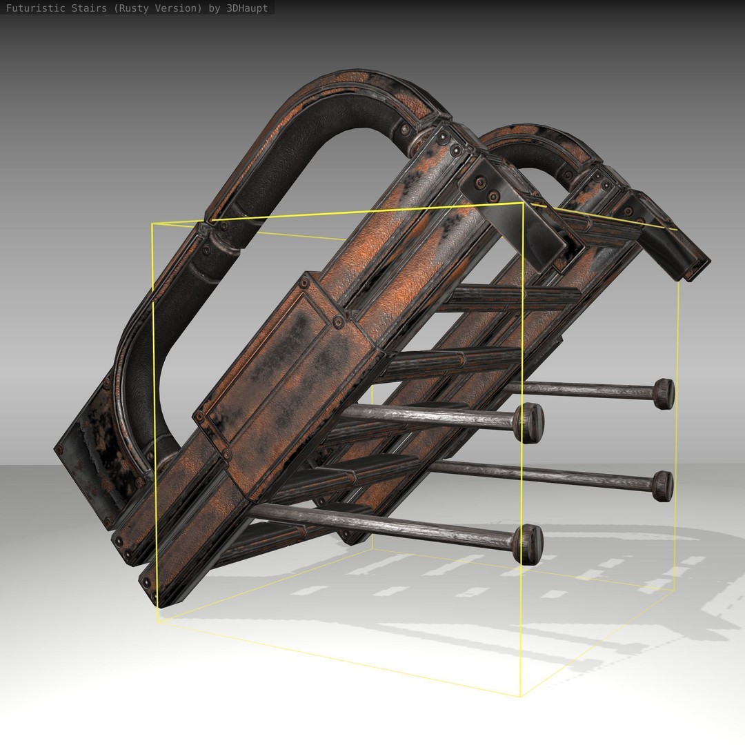 Futuristic Stairs 3D Model – Low Poly Rusty Texture Game Asset, FBX - View 11