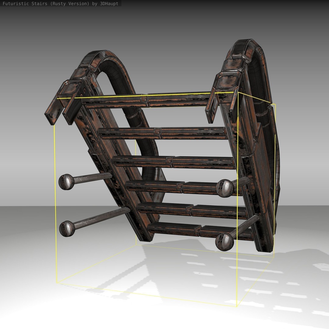 Futuristic Stairs 3D Model – Low Poly Rusty Texture Game Asset, FBX - View 12