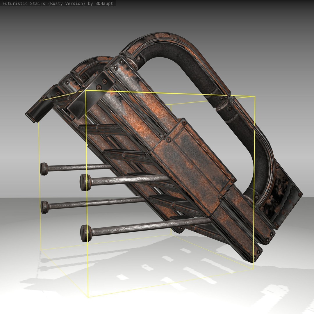 Futuristic Stairs 3D Model – Low Poly Rusty Texture Game Asset, FBX - View 13