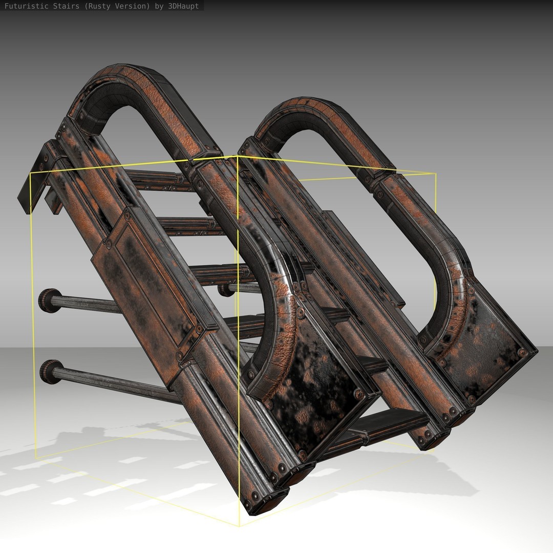 Futuristic Stairs 3D Model – Low Poly Rusty Texture Game Asset, FBX - View 14