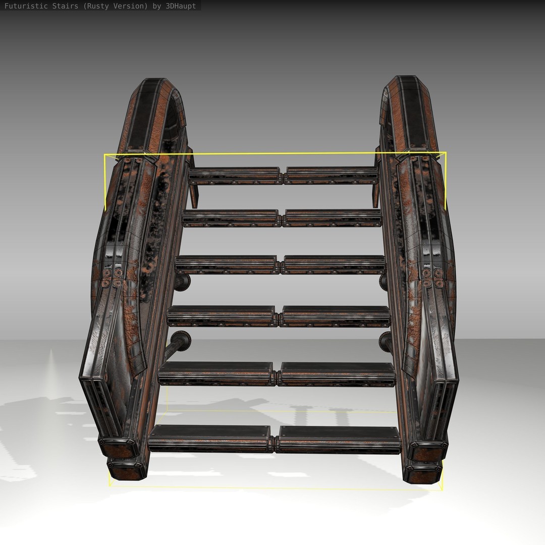 Futuristic Stairs 3D Model – Low Poly Rusty Texture Game Asset, FBX - View 15