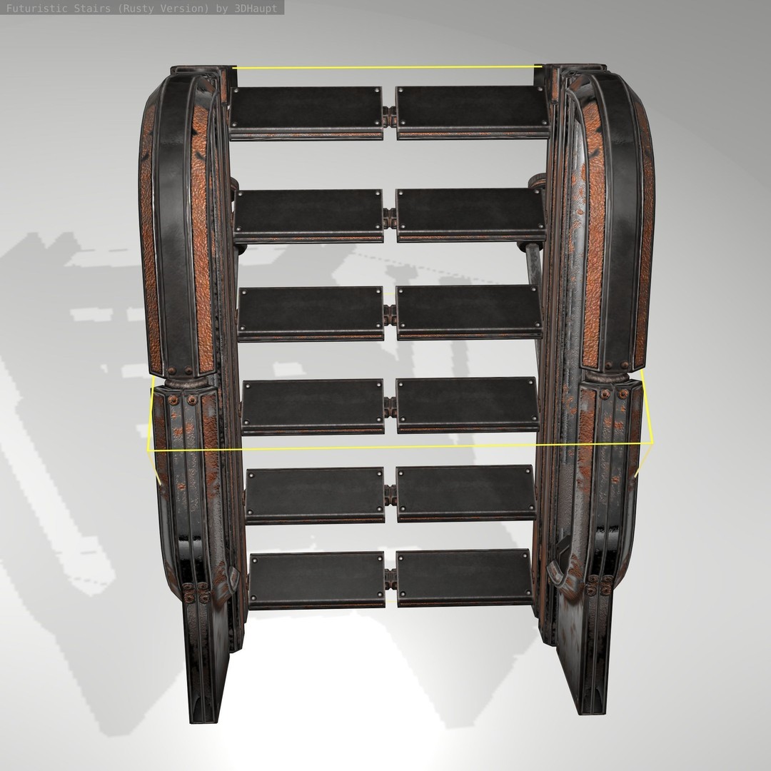 Futuristic Stairs 3D Model – Low Poly Rusty Texture Game Asset, FBX - View 16