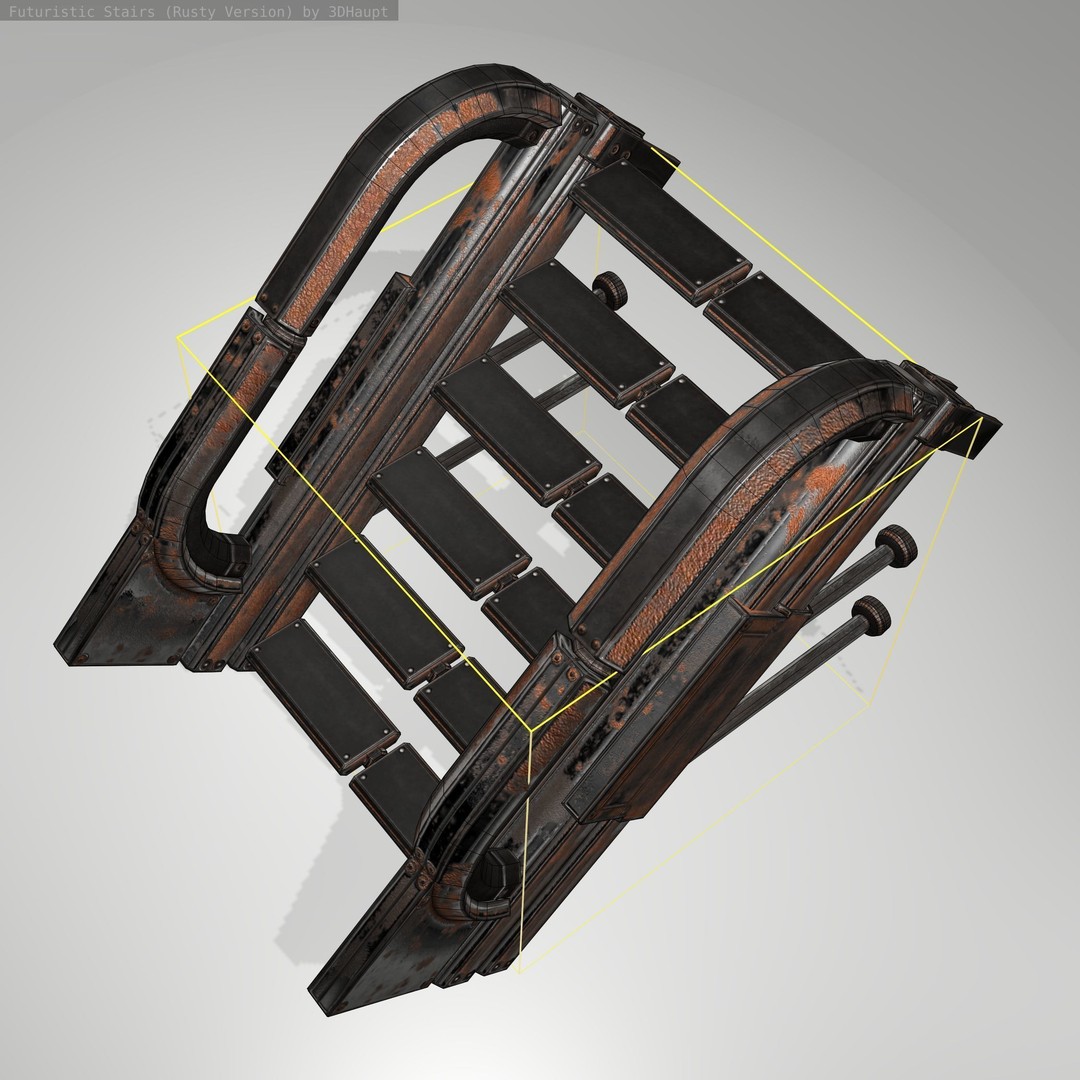 Futuristic Stairs 3D Model – Low Poly Rusty Texture Game Asset, FBX - View 17