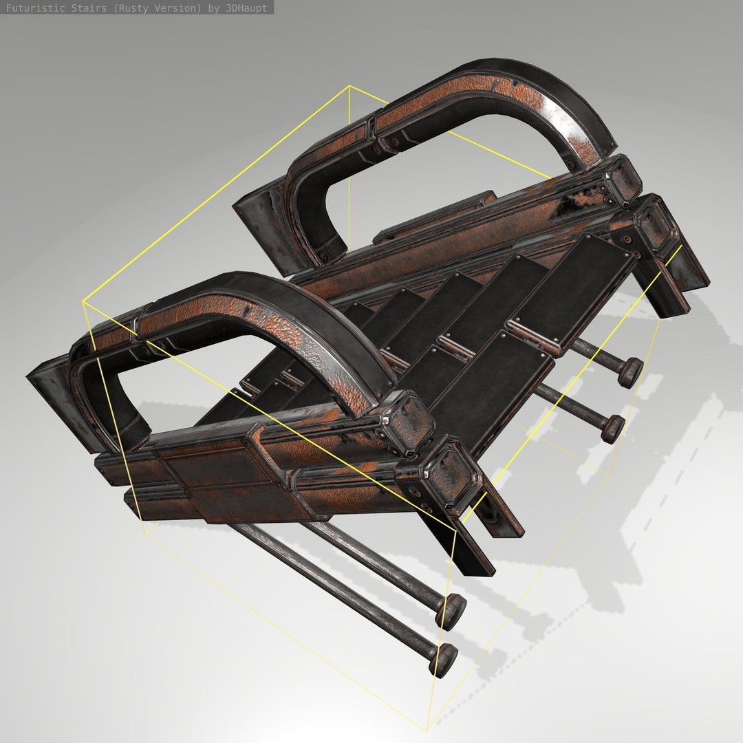 Futuristic Stairs 3D Model – Low Poly Rusty Texture Game Asset, FBX - View 18