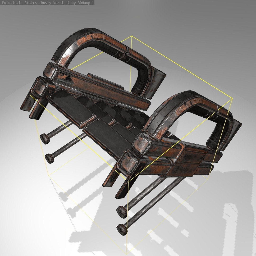 Futuristic Stairs 3D Model – Low Poly Rusty Texture Game Asset, FBX - View 19