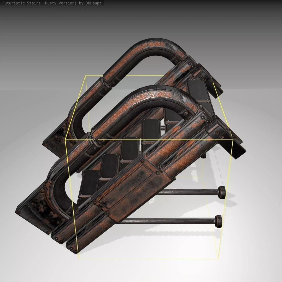 Futuristic Stairs 3D Model – Low Poly Rusty Texture Game Asset, FBX - View 2