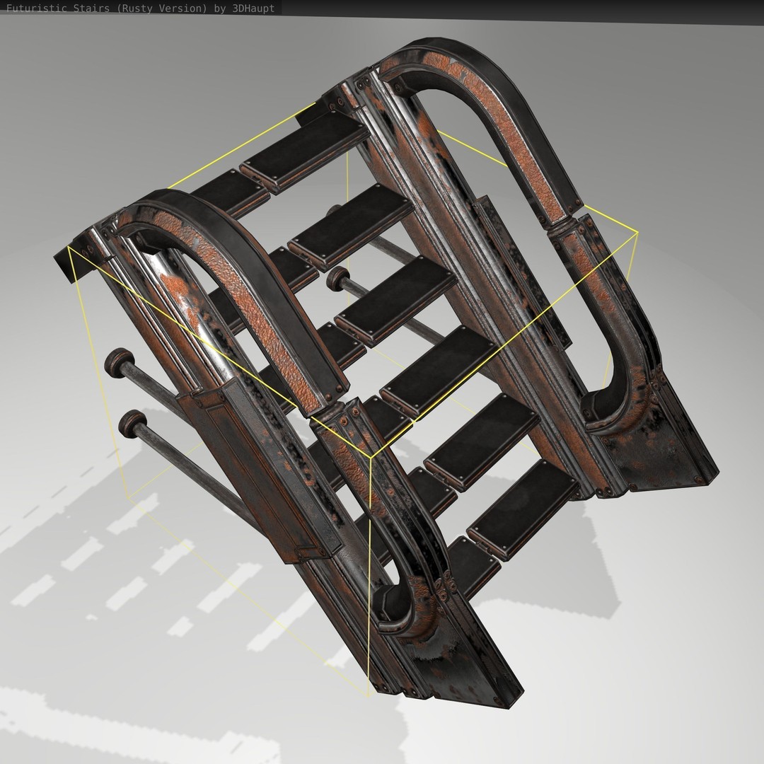 Futuristic Stairs 3D Model – Low Poly Rusty Texture Game Asset, FBX - View 20