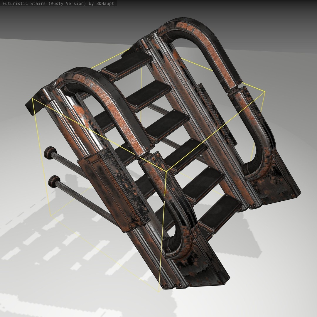 Futuristic Stairs 3D Model – Low Poly Rusty Texture Game Asset, FBX - View 21