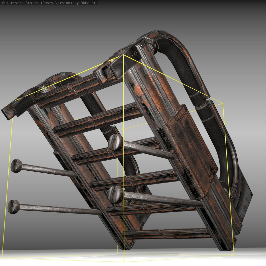 Futuristic Stairs 3D Model – Low Poly Rusty Texture Game Asset, FBX - View 22