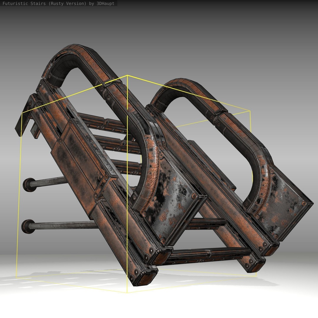 Futuristic Stairs 3D Model – Low Poly Rusty Texture Game Asset, FBX - View 23