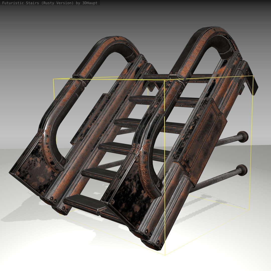 Futuristic Stairs 3D Model – Low Poly Rusty Texture Game Asset, FBX - View 24