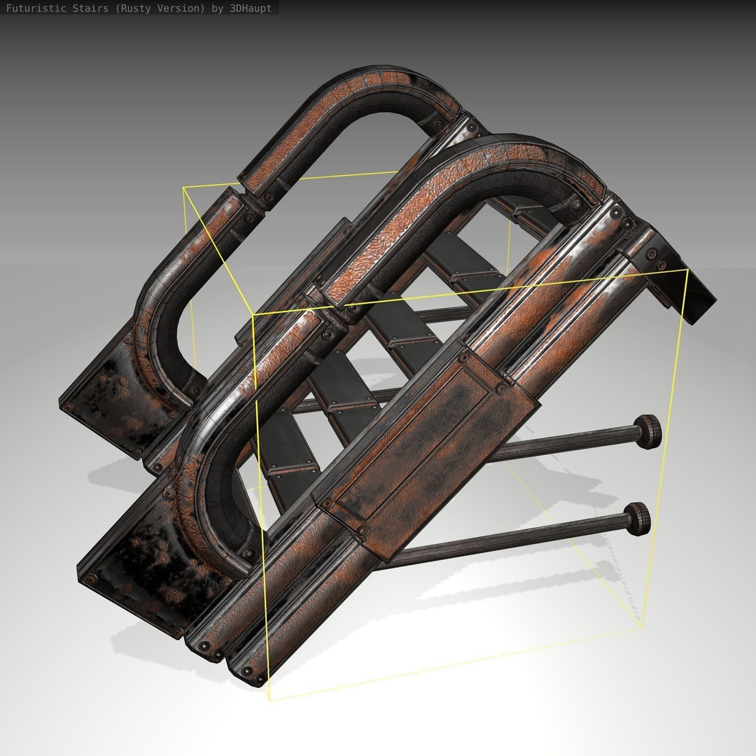 Futuristic Stairs 3D Model – Low Poly Rusty Texture Game Asset, FBX - View 25