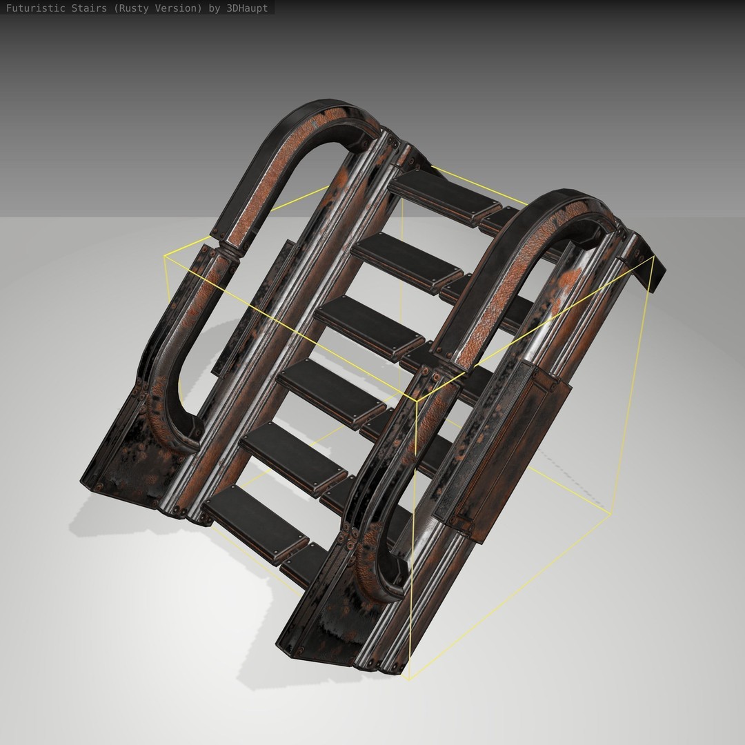 Futuristic Stairs 3D Model – Low Poly Rusty Texture Game Asset, FBX - View 26