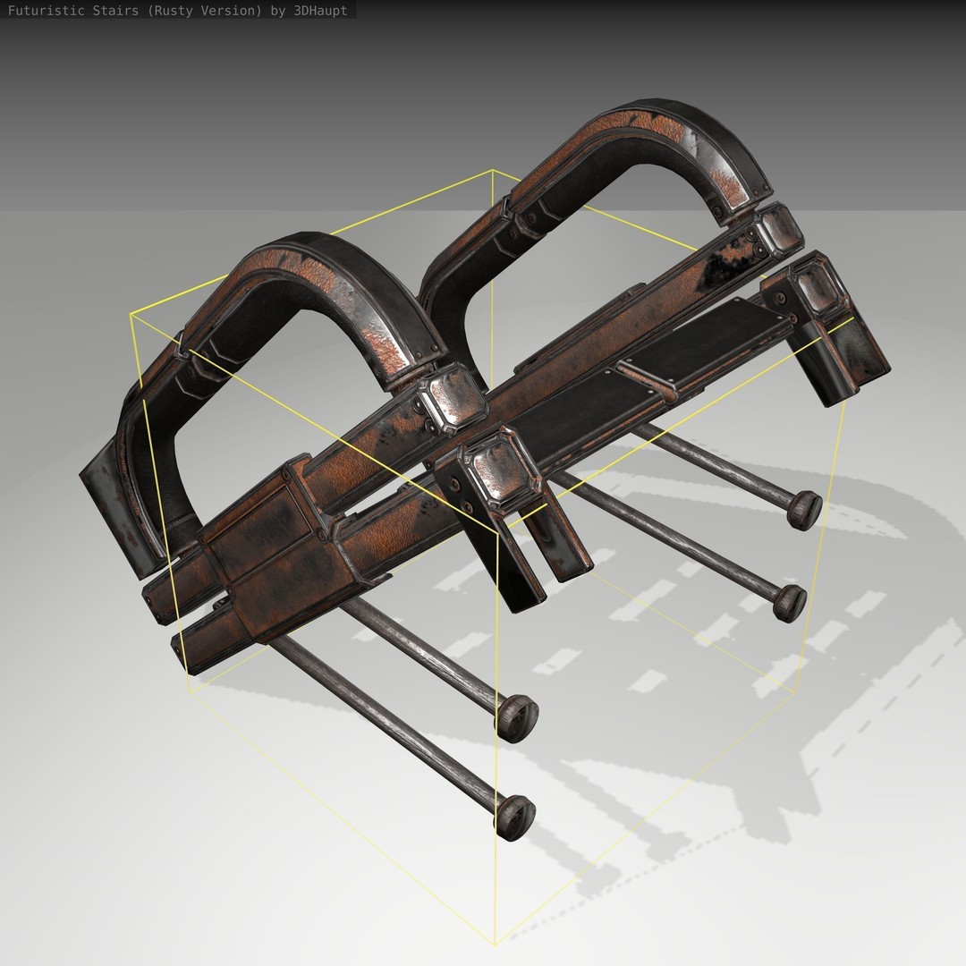 Futuristic Stairs 3D Model – Low Poly Rusty Texture Game Asset, FBX - View 3