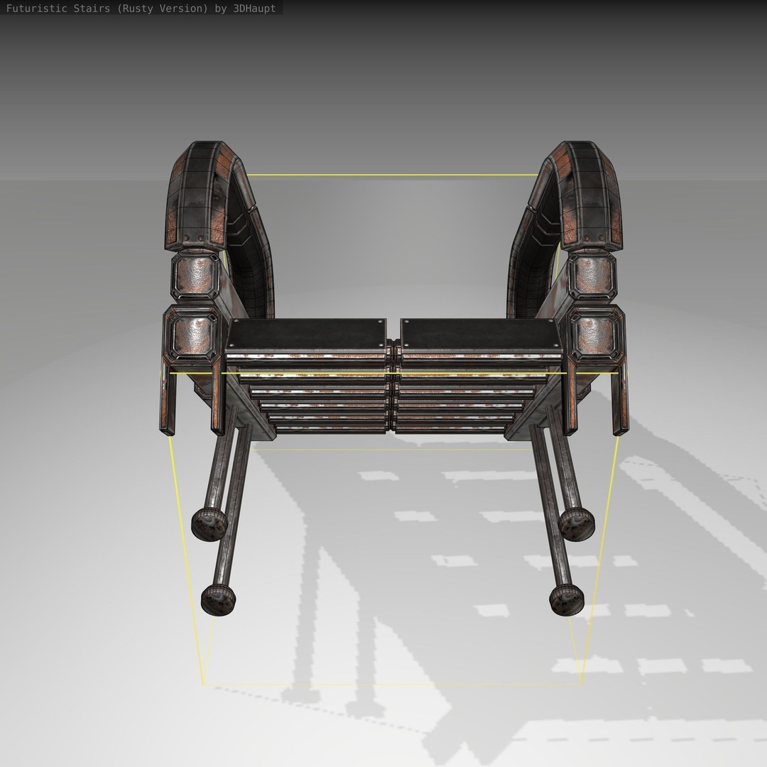 Futuristic Stairs 3D Model – Low Poly Rusty Texture Game Asset, FBX - View 4