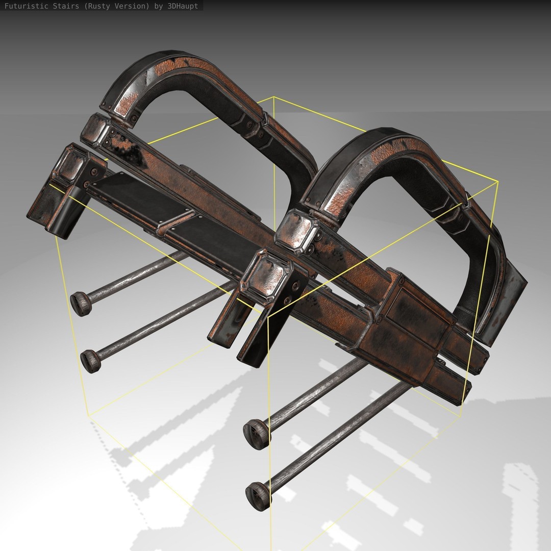 Futuristic Stairs 3D Model – Low Poly Rusty Texture Game Asset, FBX - View 5