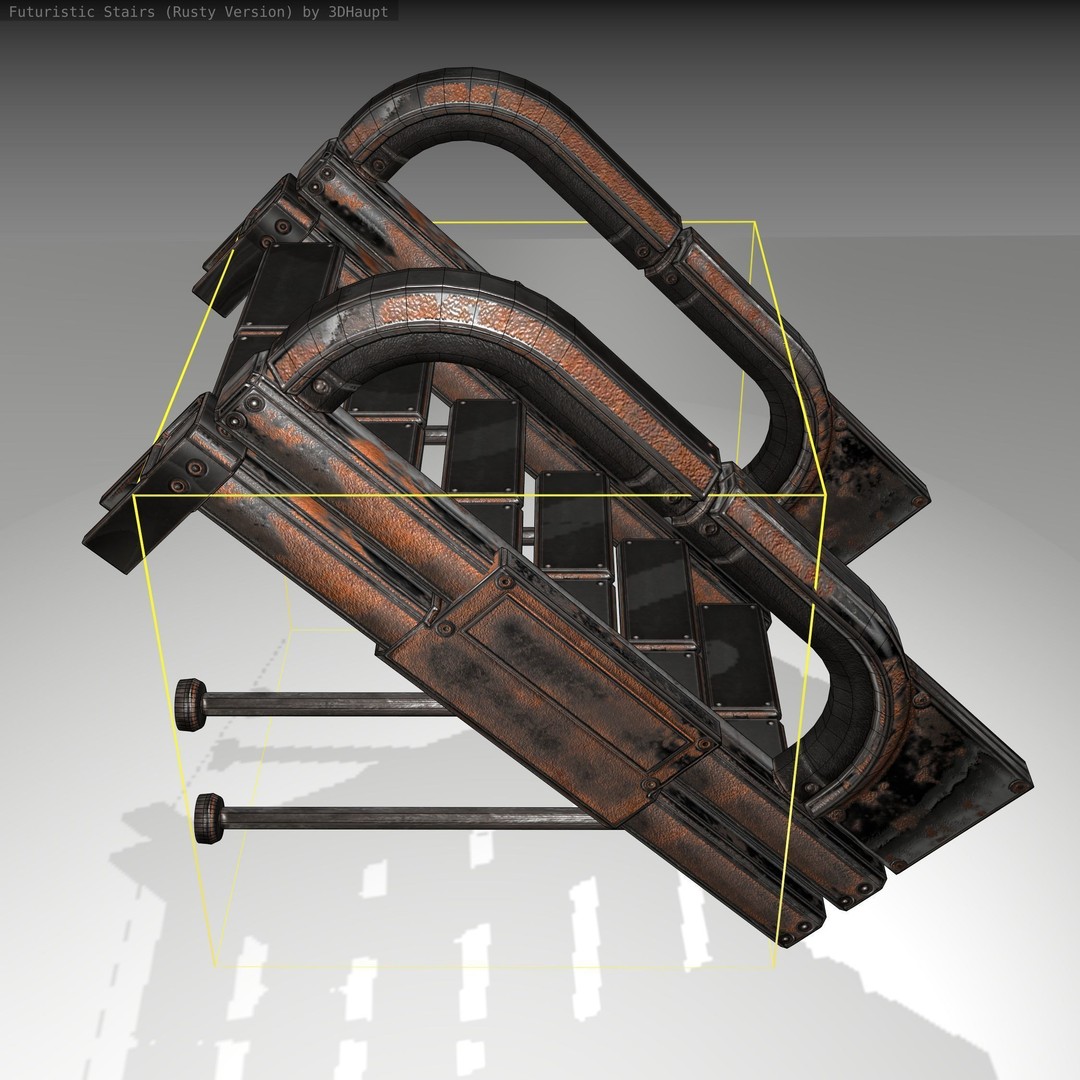 Futuristic Stairs 3D Model – Low Poly Rusty Texture Game Asset, FBX - View 6