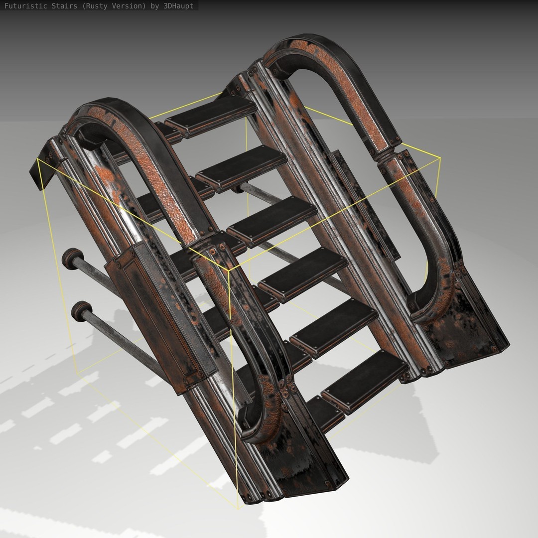 Futuristic Stairs 3D Model – Low Poly Rusty Texture Game Asset, FBX - View 7