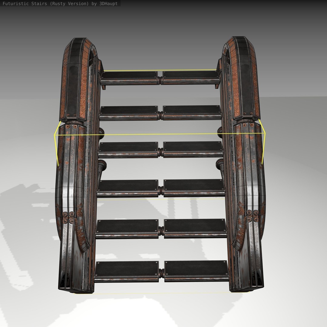 Futuristic Stairs 3D Model – Low Poly Rusty Texture Game Asset, FBX - View 8