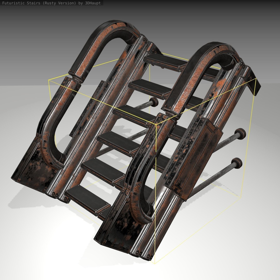 Futuristic Stairs 3D Model – Low Poly Rusty Texture Game Asset, FBX - View 9