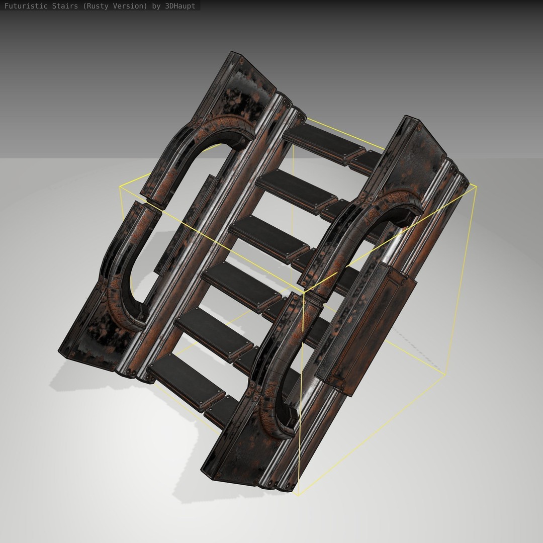 Futuristic Stairs 3D Model – Low Poly Rusty Textures, FBX & OBJ