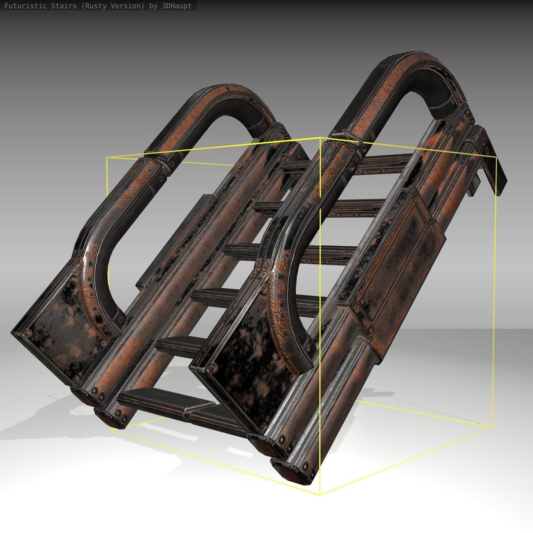 Futuristic Stairs 3D Model – Low Poly Rusty Textures, FBX & OBJ - View 10