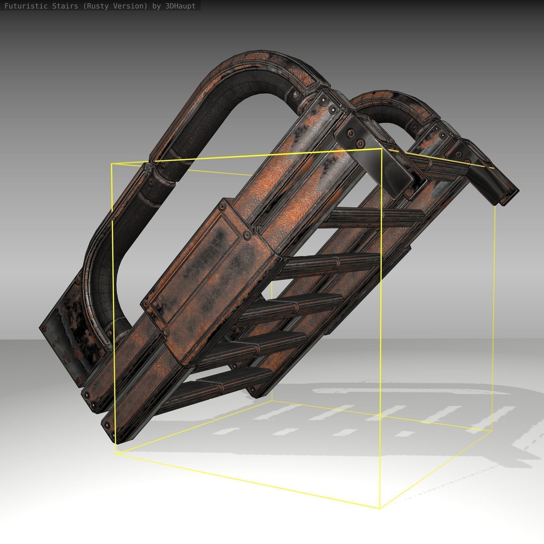 Futuristic Stairs 3D Model – Low Poly Rusty Textures, FBX & OBJ - View 11