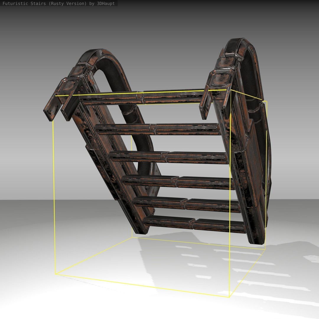 Futuristic Stairs 3D Model – Low Poly Rusty Textures, FBX & OBJ - View 12